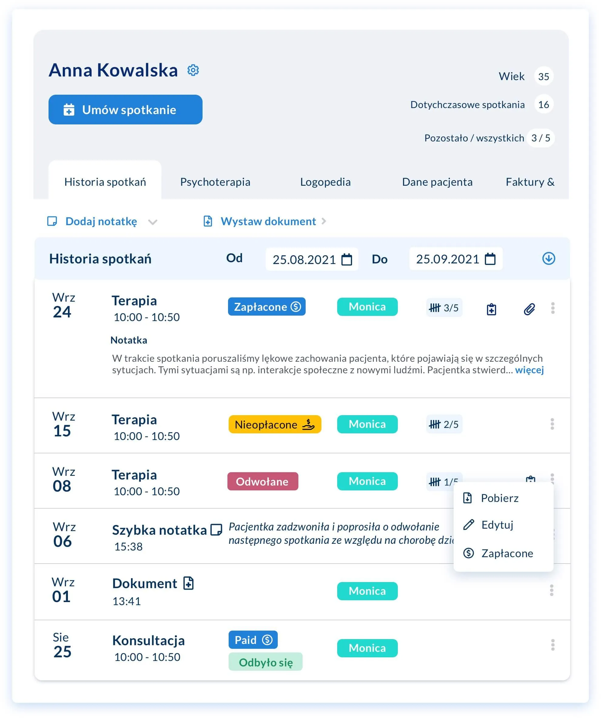 Kartoteka pacjentów w DobryGabinecie