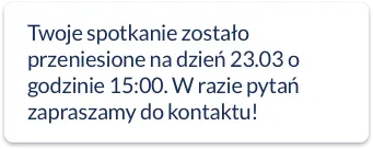 SMS o przeniesieniu spotkania w DobrymGabinecie